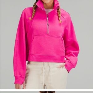 Lightly used Hot pink (Sonic Pink) Lululemon half zip cropped scuba hoodie.